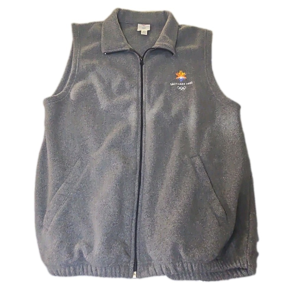 VTG 2002 Salt Lake Olympics Fleece Vest Mens Large L Grey Winter Games Gorpcore
